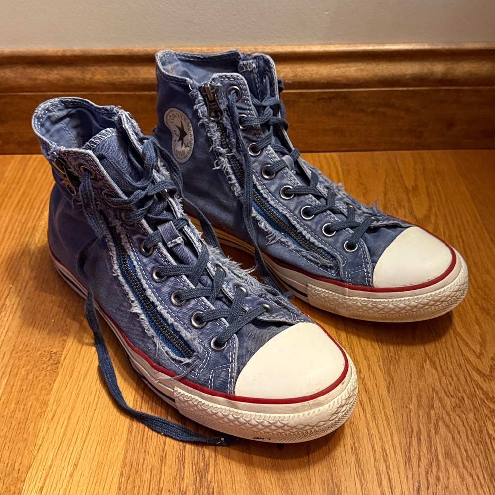 Converse CT Double Zip Distressed Denim High Top Sneakers Limited Edition M 10.5 - Picture 2 of 13